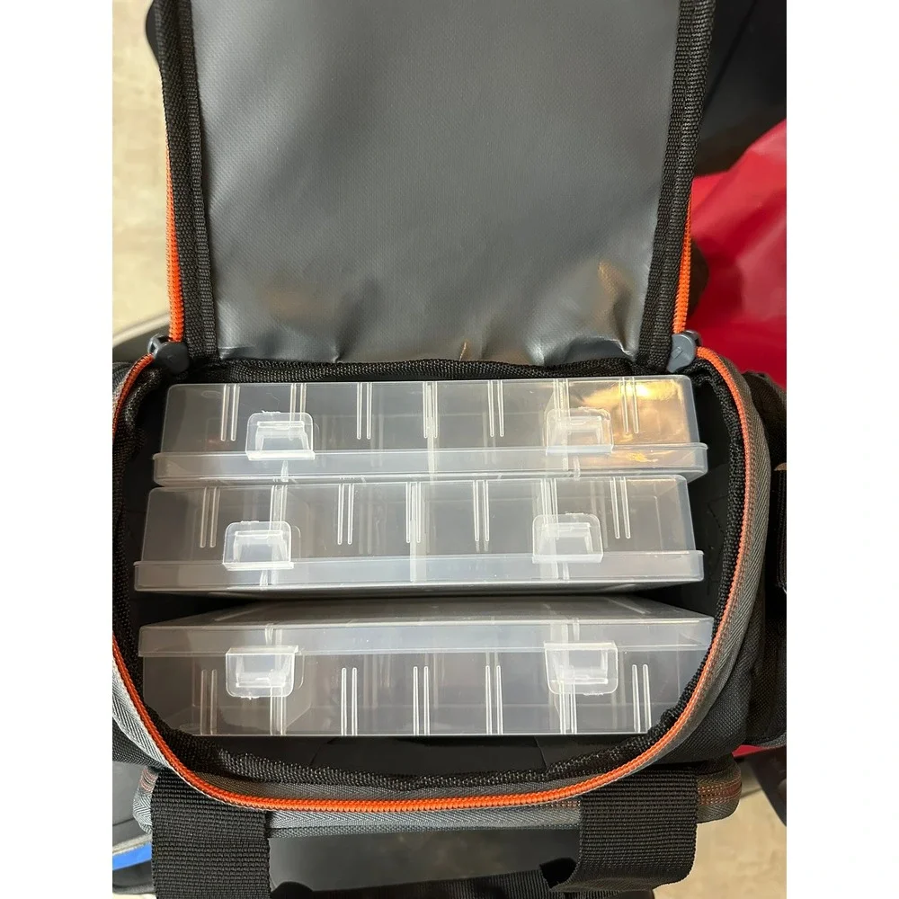 Fleet Farm Soft Sided Tackle Bag with 3 Utility Boxes Black Orange Fishing Gear